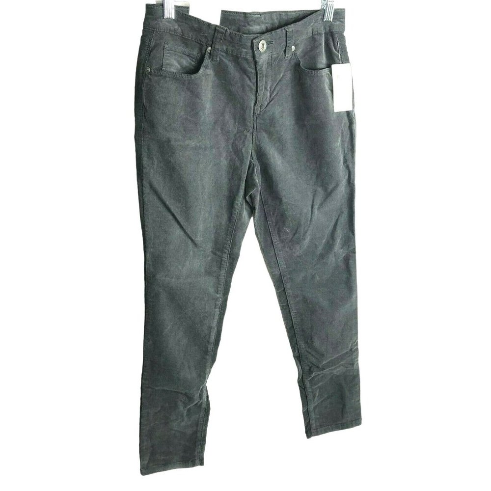 Style & Co Women's Petite Carbon Grey Corduroy Pants Mid Rise Slim Leg 4P